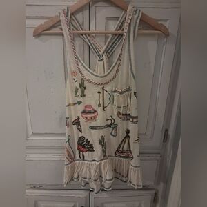 Double D Ranch Multicolor Embroidered XS/S Cream Tank Top